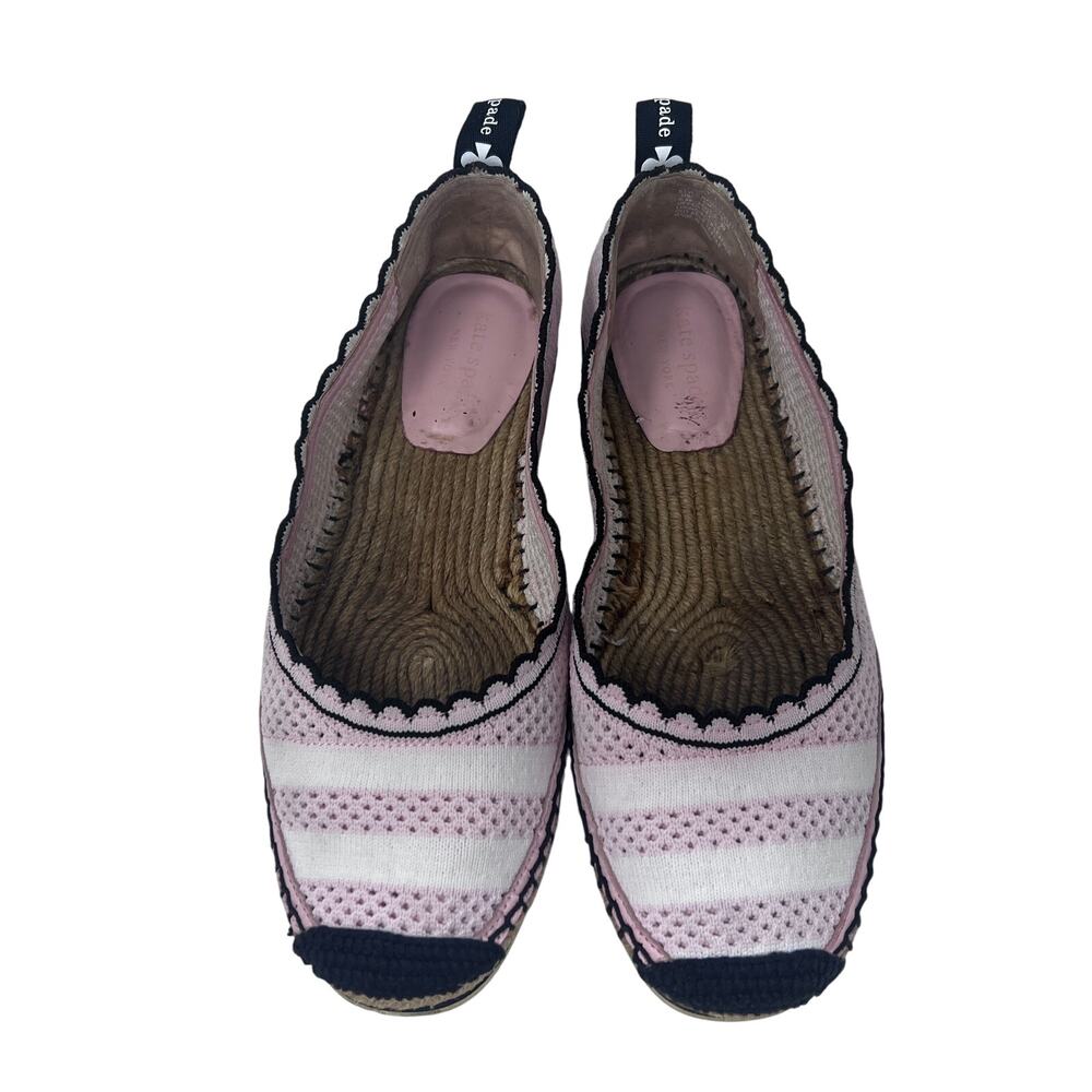 Kate Spade Espadrille Flat Womens 8.5 Knottingham Pink White Stripe Knit - Picture 3 of 10